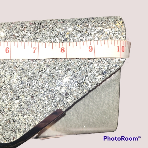 Metallic Evening Clutch Purse with Crossbody Chain Silver Sparkle NWT - Picture 7 of 7